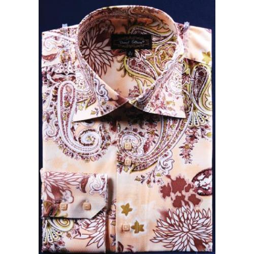 Daniel Ellissa Tan Fancy Polyester Shirt With Button Cuff FSS1412